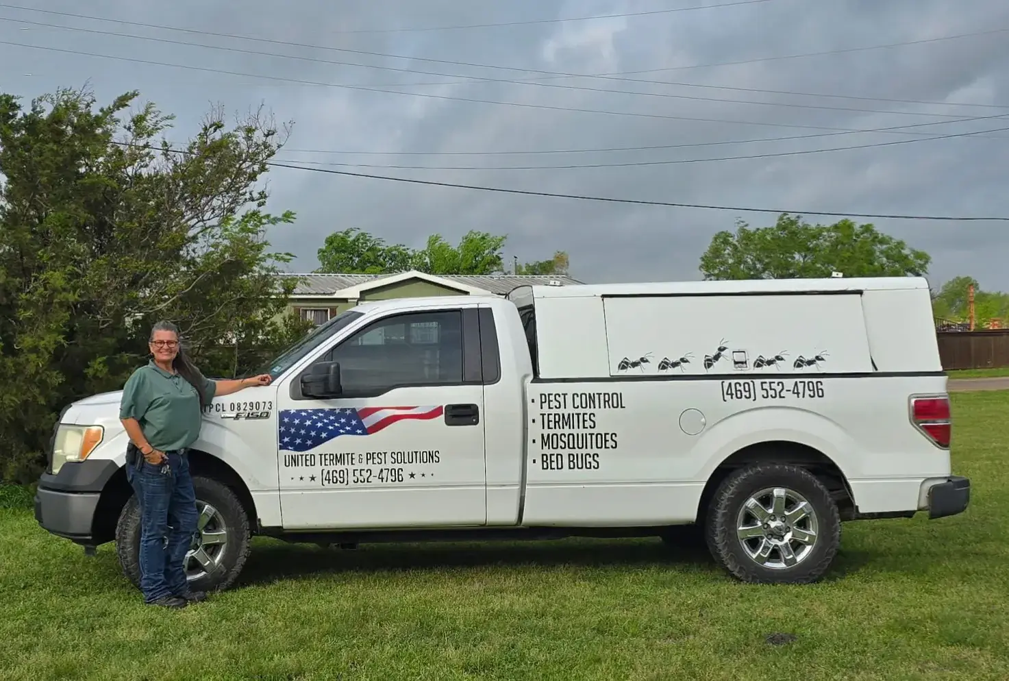 Elenor Haynes with United Termite and Pest Service Vehicle